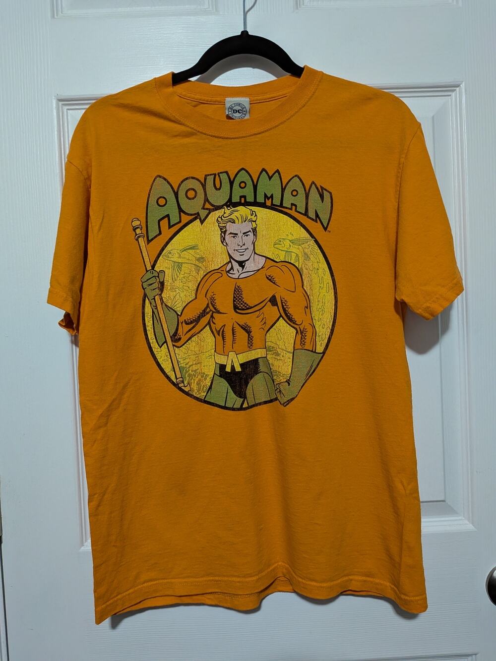 Vintage Style DC Comics Aquaman Graphic Tee Orange Distressed-No Size Tag